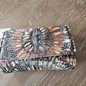 Brown/Blue Peacock Feather Pattern Clutch Bag 8" $12